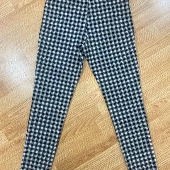 Zara Gingham Black & Tan Plaid Skinny Pants Front Zipper Size L Elastic Waist - Picture 11 of 11